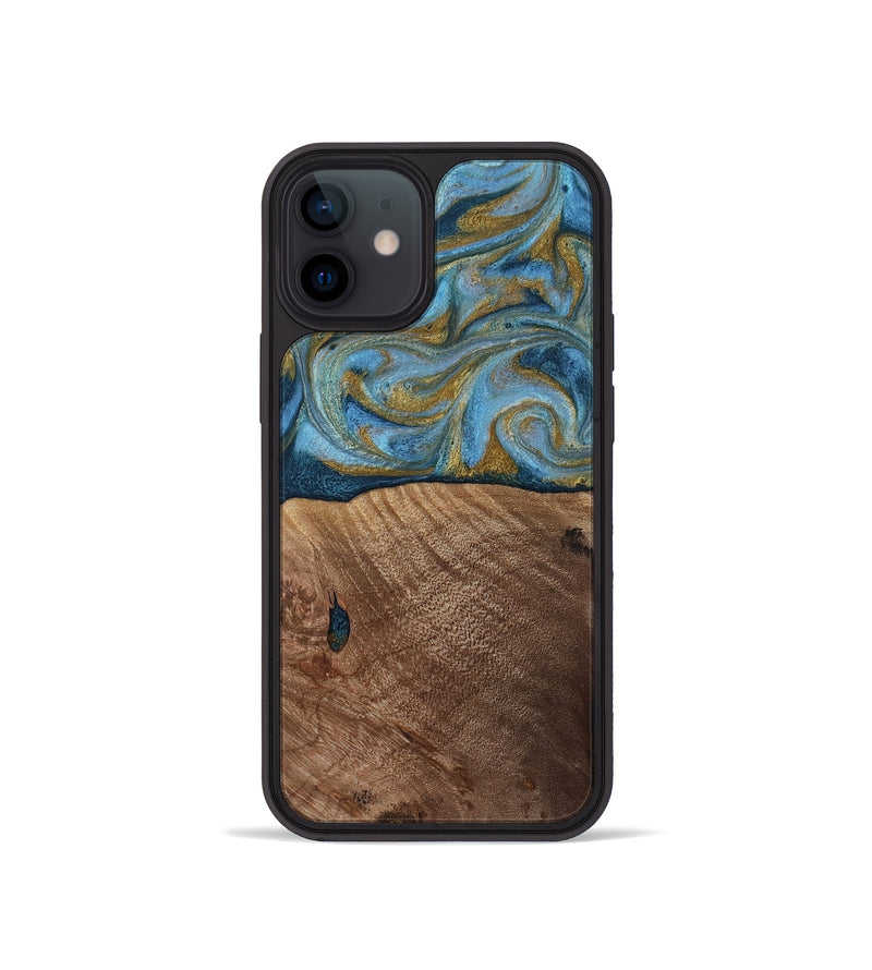 iPhone 12 mini Wood Phone Case - Altha (Teal & Gold, 814501)
