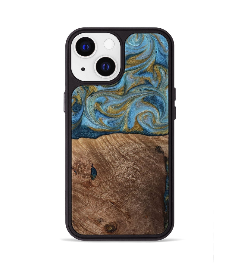 iPhone 13 Wood Phone Case - Altha (Teal & Gold, 814501)