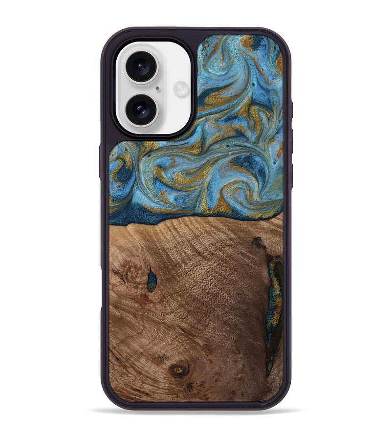 iPhone 16 Plus Wood Phone Case - Altha (Teal & Gold, 814501)