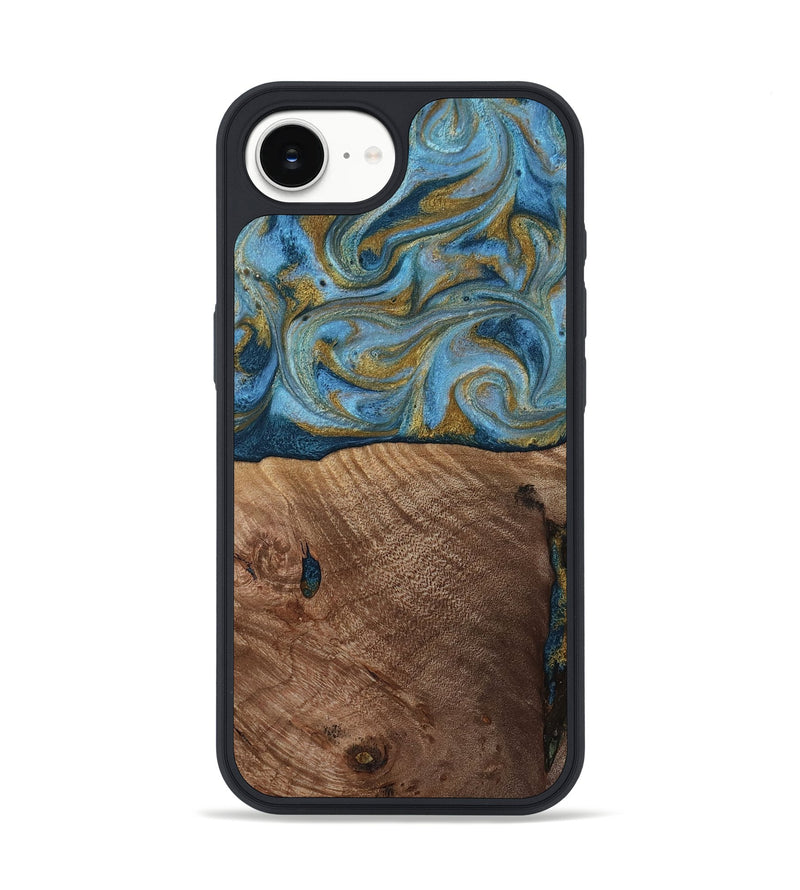 iPhone 17e Wood Phone Case - Altha (Teal & Gold, 814501)