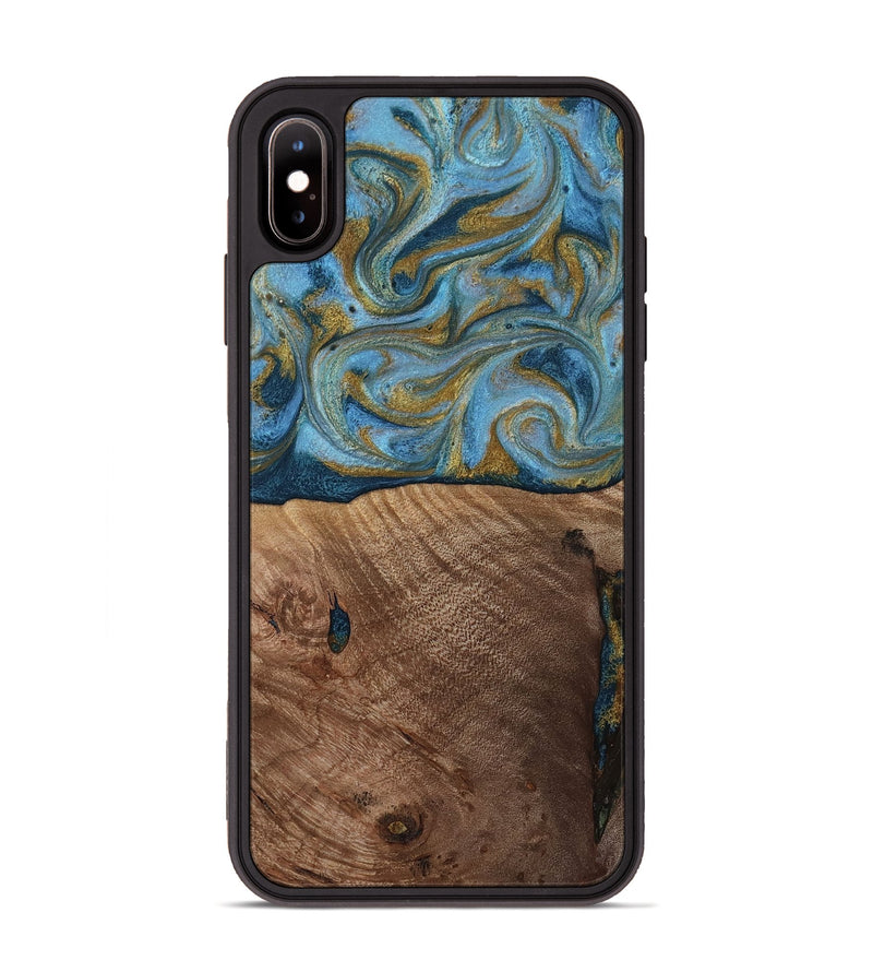 iPhone Xs Max Wood Phone Case - Altha (Teal & Gold, 814501)