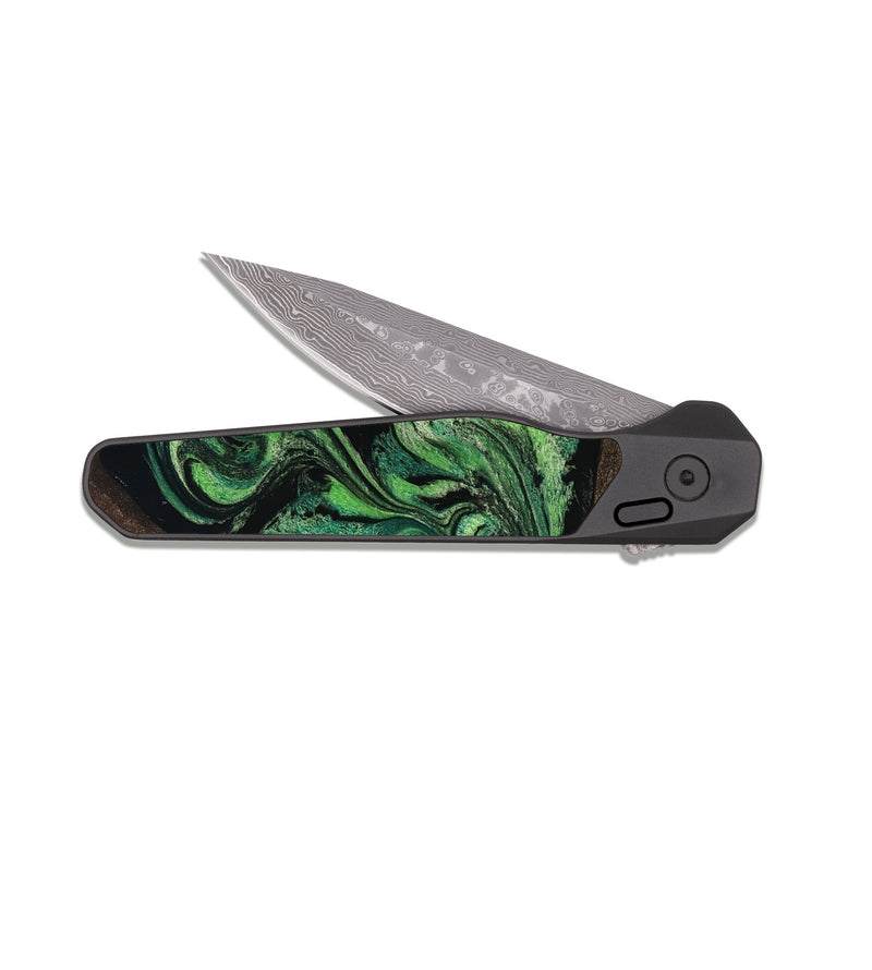 EDC Dark Damascus Wood Pocket Knife - Adaline (Green, 814525)
