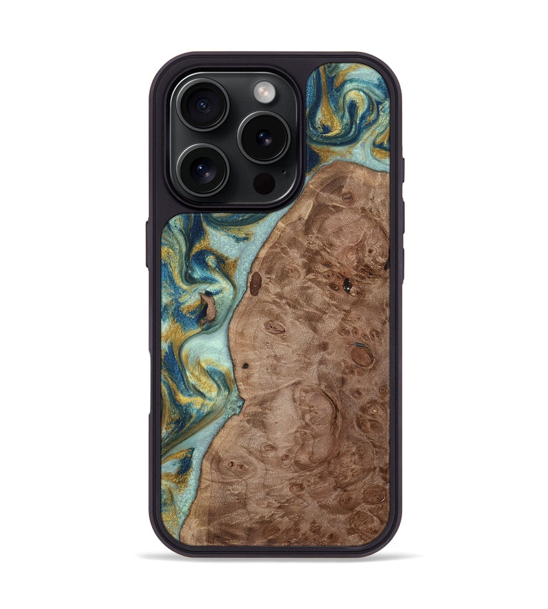 iPhone 16 Pro Wood Phone Case - Jaylin (Teal & Gold, 814533)