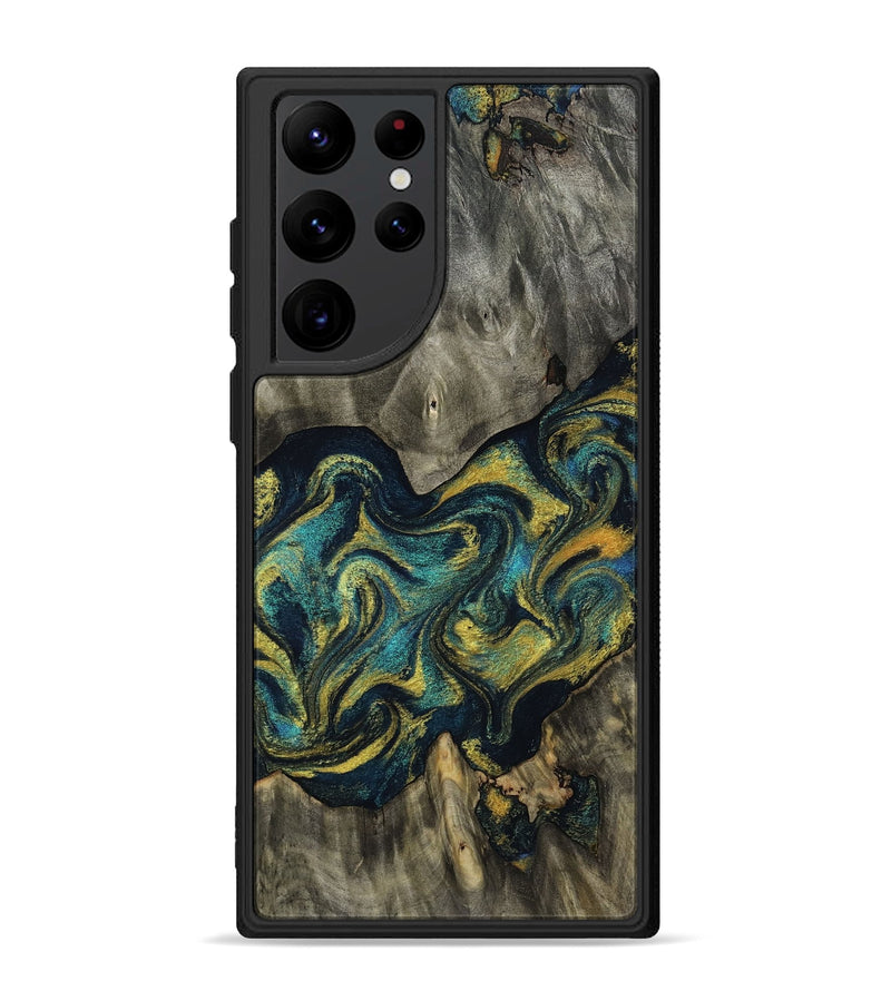 Galaxy S22 Ultra Wood Phone Case - Urban (Teal & Gold, 814537)