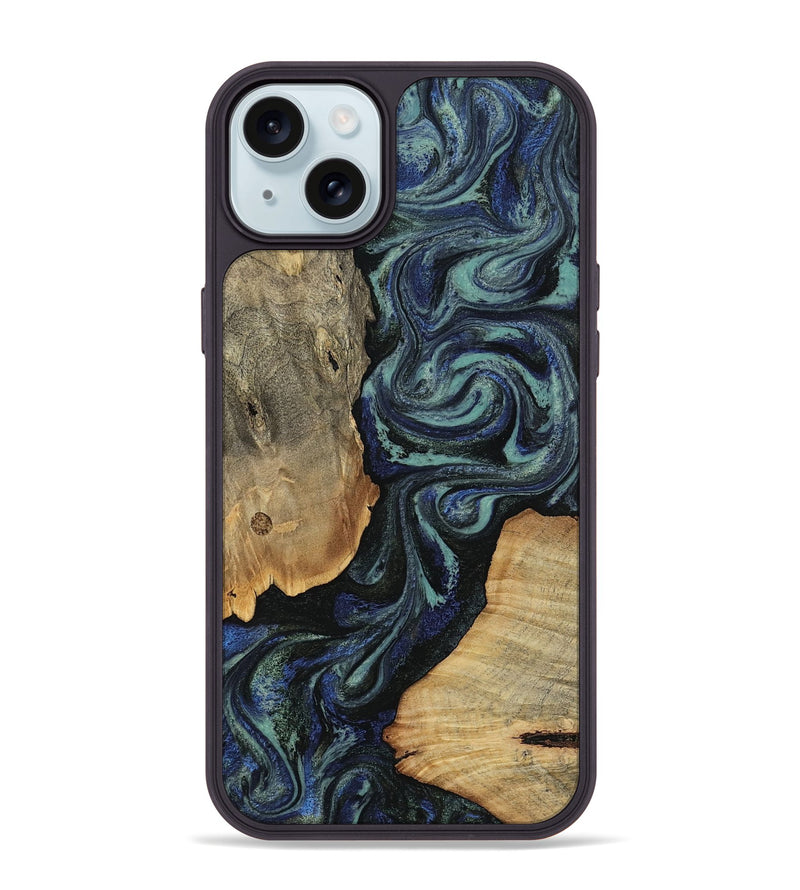 iPhone 15 Plus Wood Phone Case - Christy (Blue, 814557)
