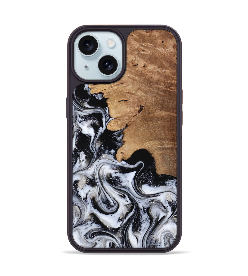 iPhone 15 Wood Phone Case - Chantal (Black & White, 814608)