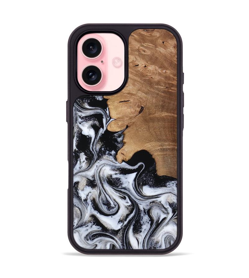 iPhone 16 Wood Phone Case - Chantal (Black & White, 814608)