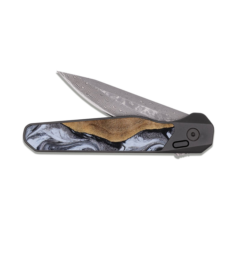 EDC Dark Damascus Wood Pocket Knife - Agatha (Black & White, 814609)