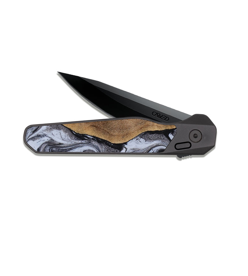 EDC Dark Slate Wood Pocket Knife - Agatha (Black & White, 814609)