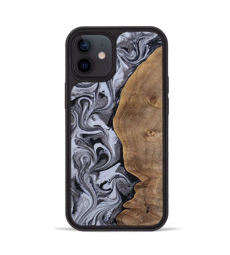 iPhone 12 Wood Phone Case - Agatha (Black & White, 814609)