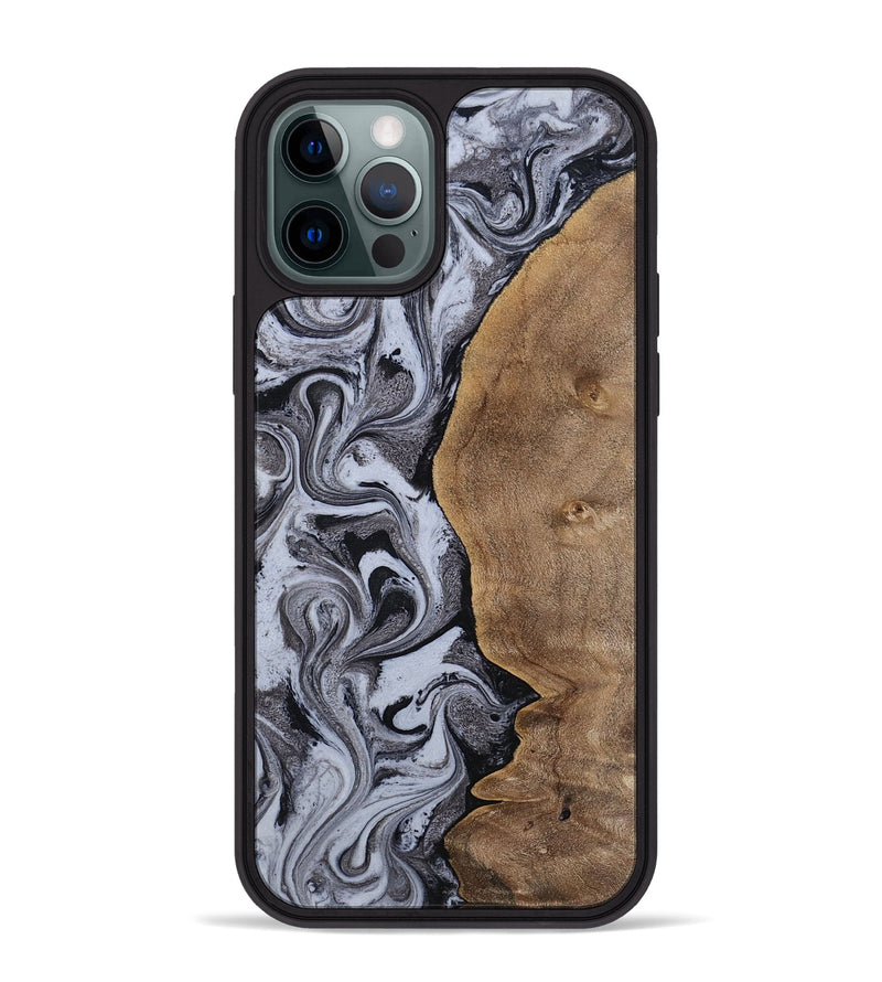 iPhone 12 Pro Max Wood Phone Case - Agatha (Black & White, 814609)