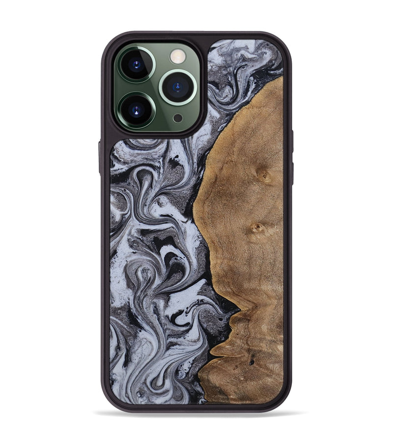 iPhone 13 Pro Max Wood Phone Case - Agatha (Black & White, 814609)