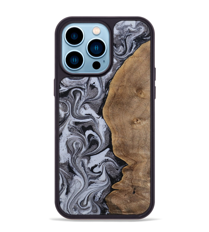 iPhone 14 Pro Max Wood Phone Case - Agatha (Black & White, 814609)