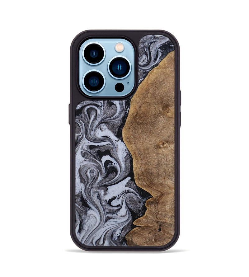 iPhone 14 Pro Wood Phone Case - Agatha (Black & White, 814609)