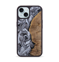 iPhone 15 Wood Phone Case - Agatha (Black & White, 814609)