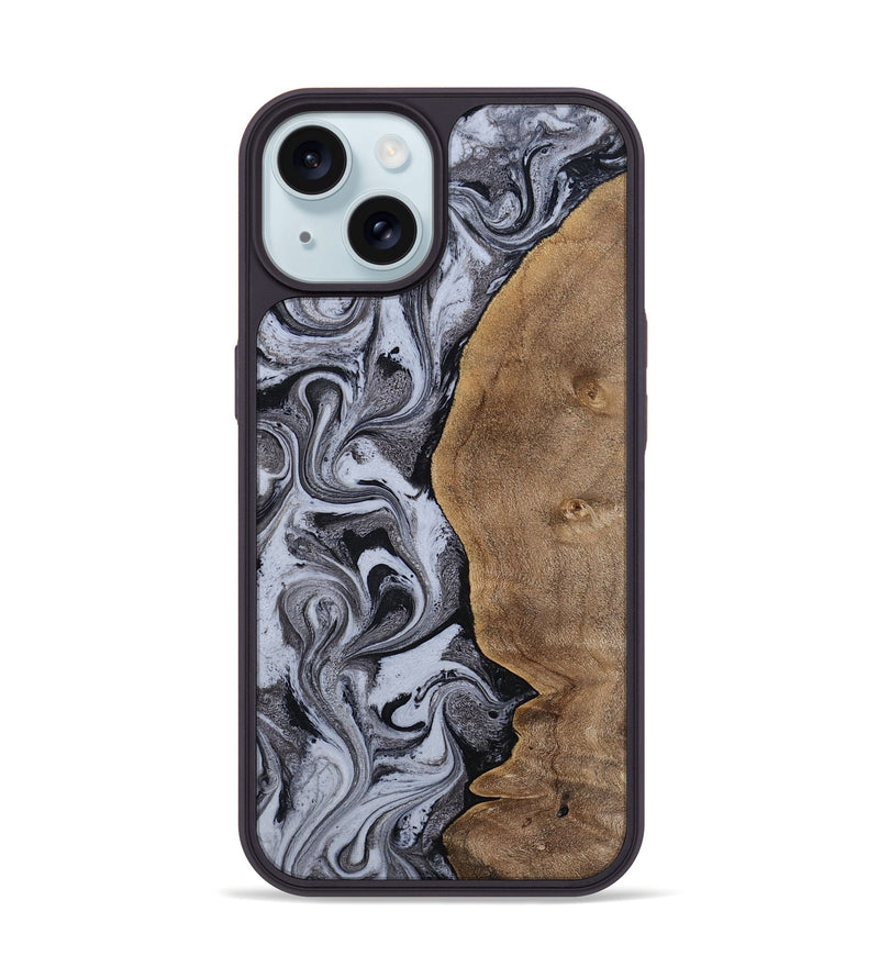 iPhone 15 Wood Phone Case - Agatha (Black & White, 814609)