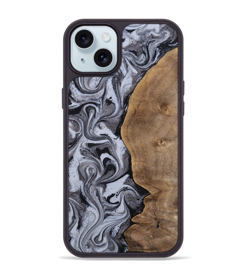 iPhone 15 Plus Wood Phone Case - Agatha (Black & White, 814609)