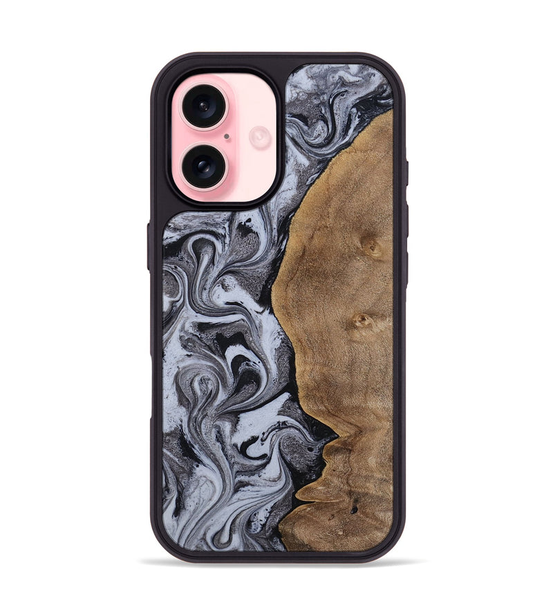 iPhone 16 Wood Phone Case - Agatha (Black & White, 814609)