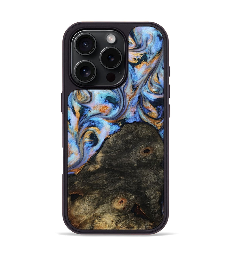 iPhone 16 Pro Wood Phone Case - Tommy (Teal & Gold, 814626)