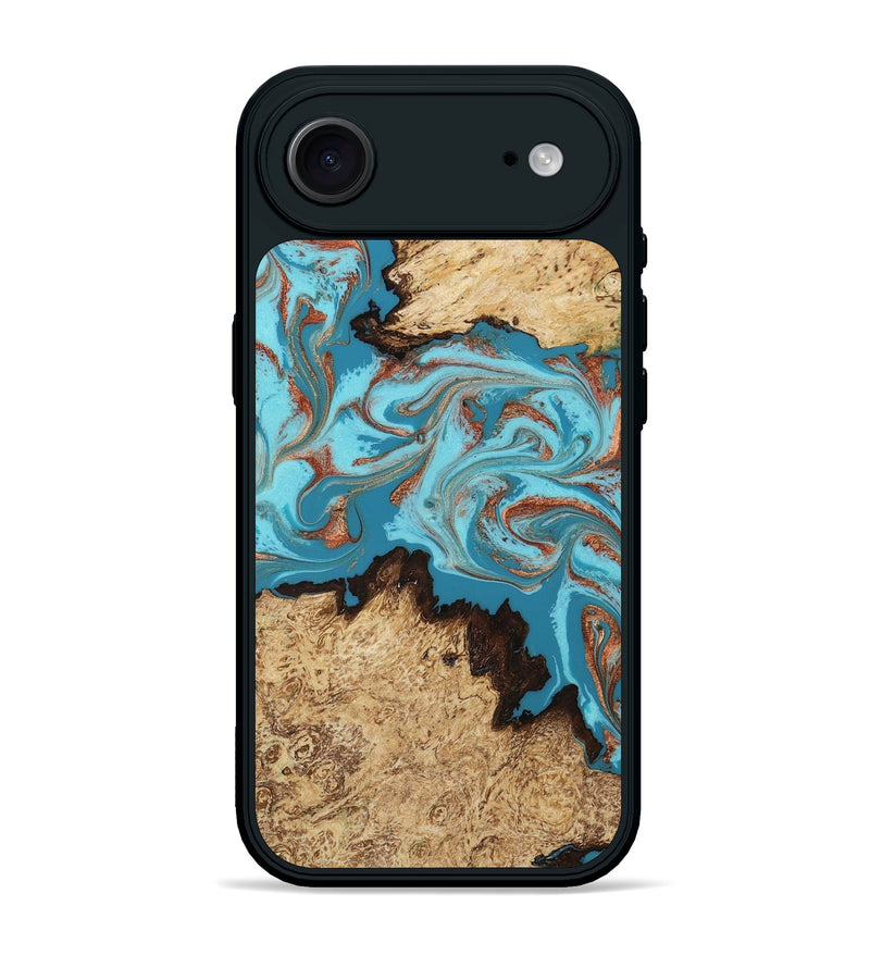 iPhone 17 Air Wood Phone Case - Levy (Teal & Gold, 814627)