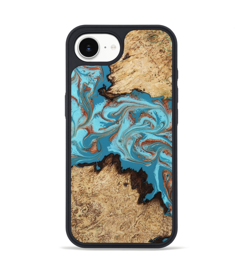 iPhone 17e Wood Phone Case - Levy (Teal & Gold, 814627)