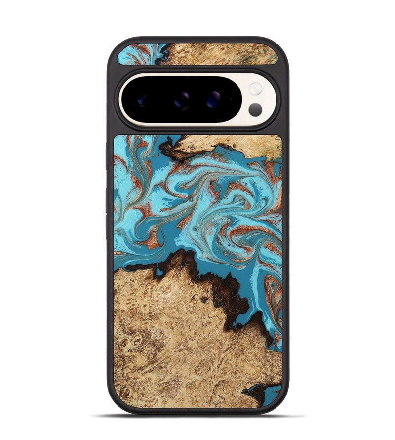 Pixel 9 Pro Wood Phone Case - Levy (Teal & Gold, 814627)