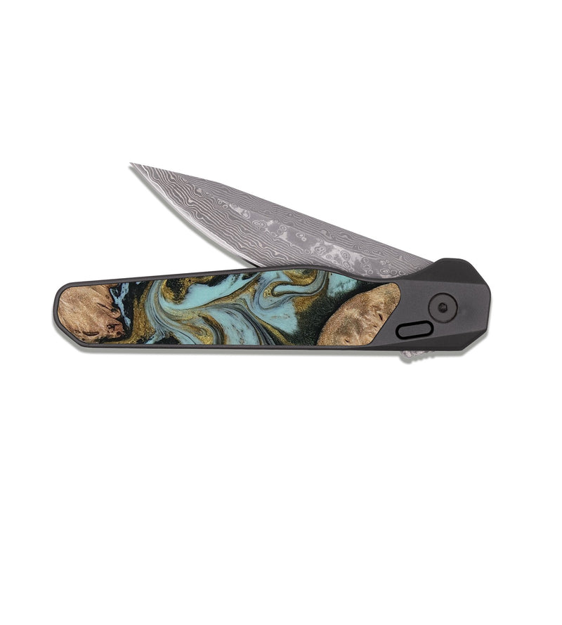 EDC Dark Damascus Wood Pocket Knife - Mareli (Green, 814657)