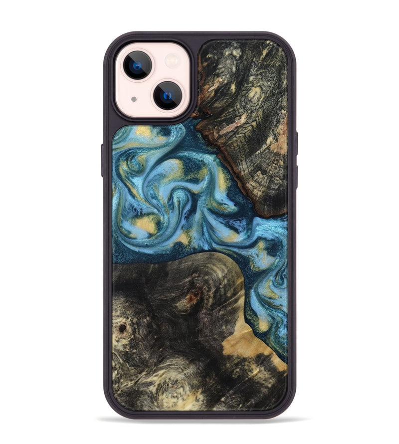iPhone 14 Plus Wood Phone Case - Alize (Teal & Gold, 814700)