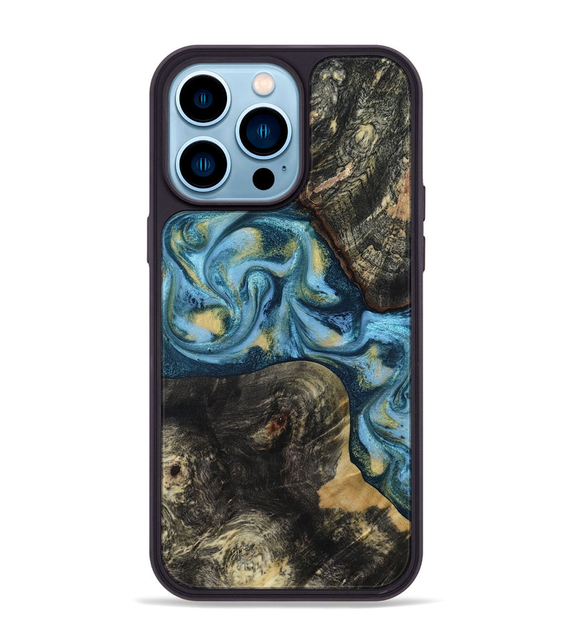 iPhone 14 Pro Max Wood Phone Case - Alize (Teal & Gold, 814700)