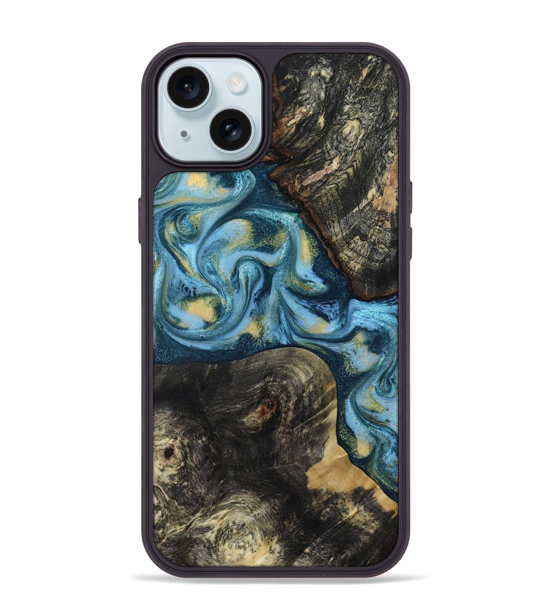iPhone 15 Plus Wood Phone Case - Alize (Teal & Gold, 814700)