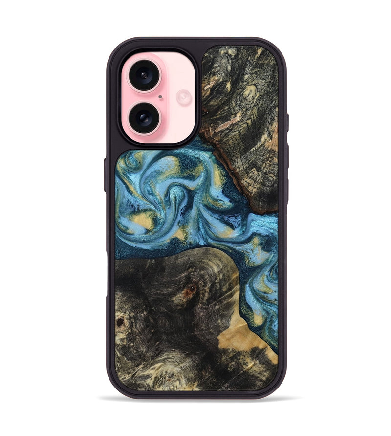 iPhone 16 Wood Phone Case - Alize (Teal & Gold, 814700)