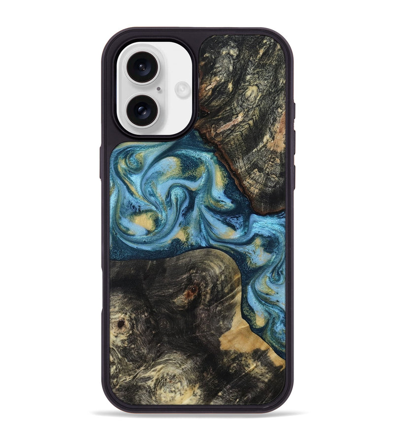 iPhone 16 Plus Wood Phone Case - Alize (Teal & Gold, 814700)