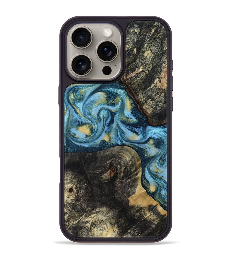 iPhone 16 Pro Max Wood Phone Case - Alize (Teal & Gold, 814700)