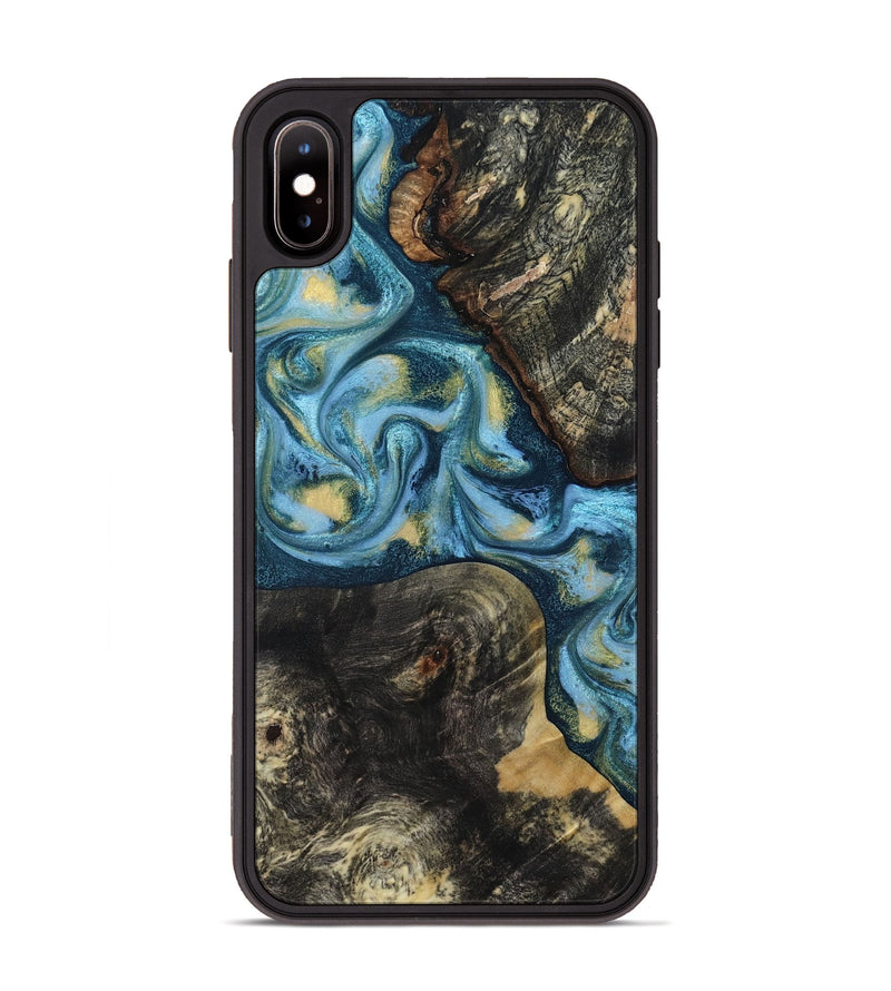 iPhone Xs Max Wood Phone Case - Alize (Teal & Gold, 814700)