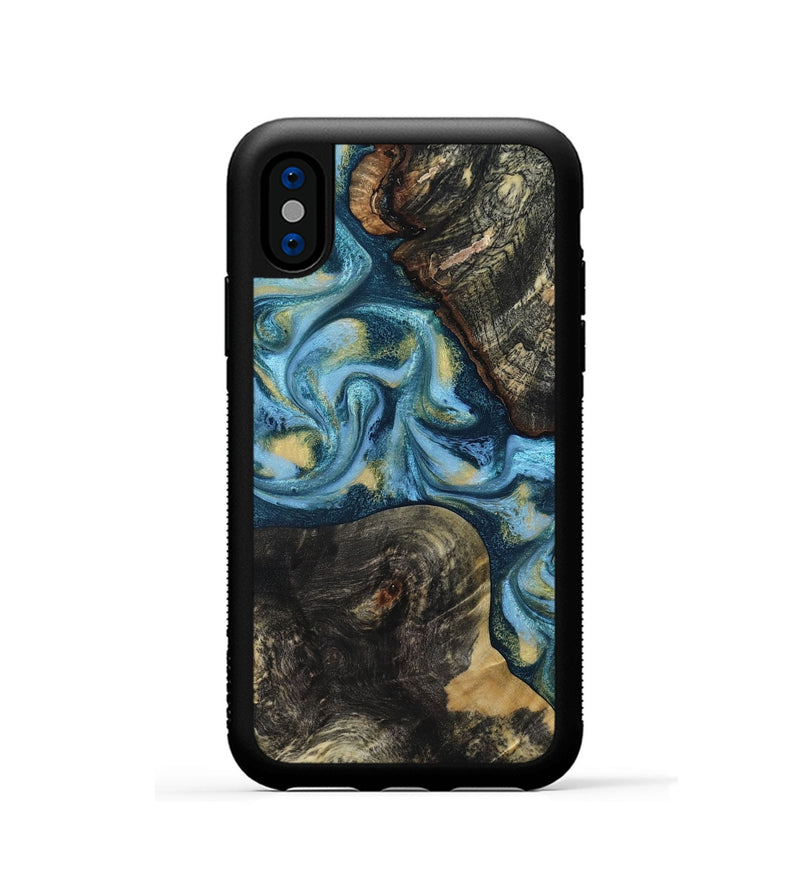 iPhone Xs Wood Phone Case - Alize (Teal & Gold, 814700)