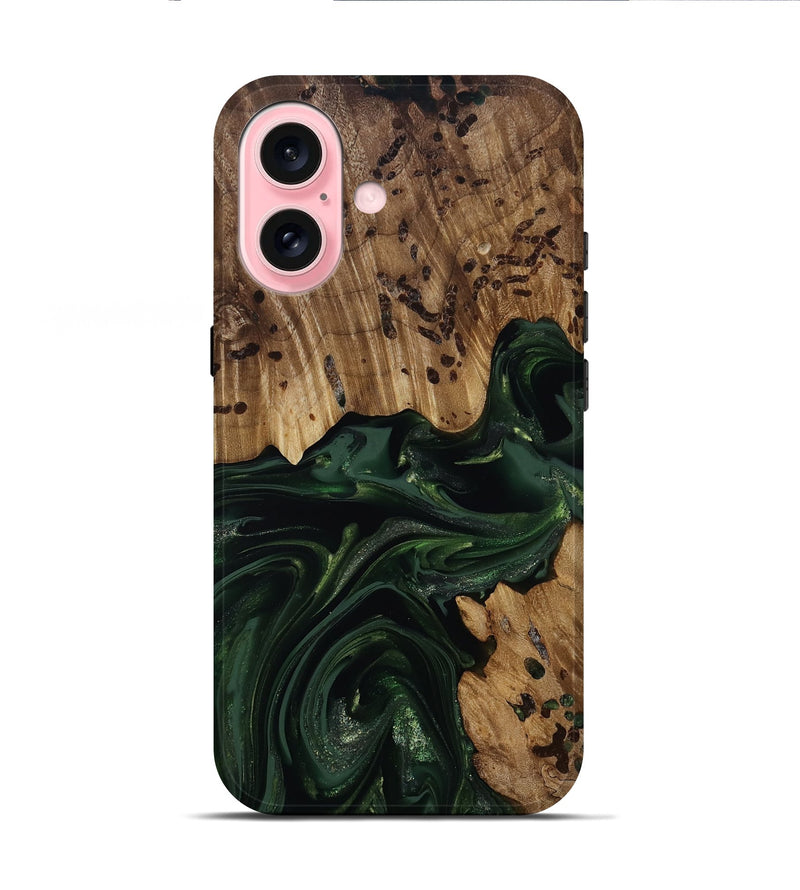 iPhone 16 Wood Live Edge Phone Case - Brant (Green, 814773)
