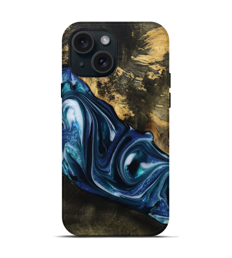 iPhone 15 Wood Live Edge Phone Case - Oswaldo (Blue, 814782)