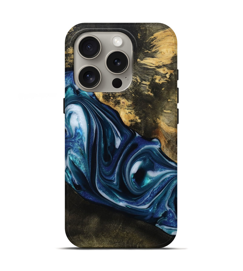 iPhone 16 Pro Wood Live Edge Phone Case - Oswaldo (Blue, 814782)