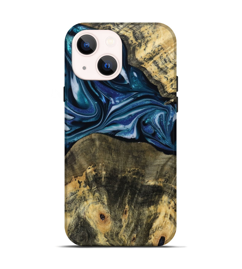 iPhone 14 Wood Live Edge Phone Case - Leo (Blue, 814784)
