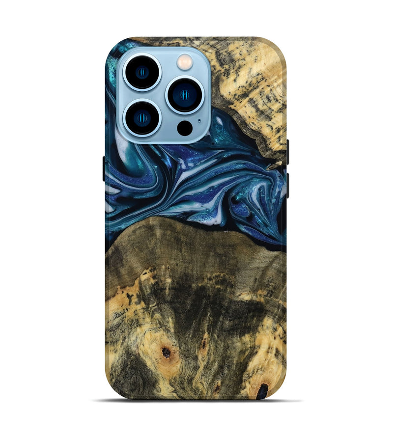 iPhone 14 Pro Wood Live Edge Phone Case - Leo (Blue, 814784)