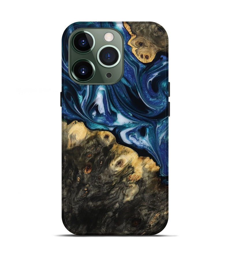iPhone 13 Pro Wood Live Edge Phone Case - Gina (Blue, 814786)