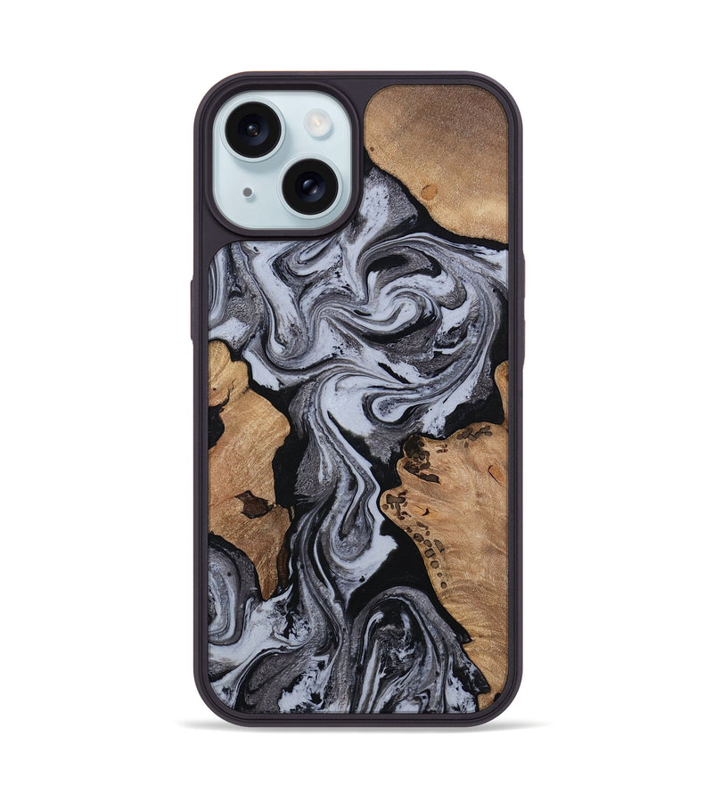 iPhone 15 Wood Phone Case - Clem (Black & White, 814795)