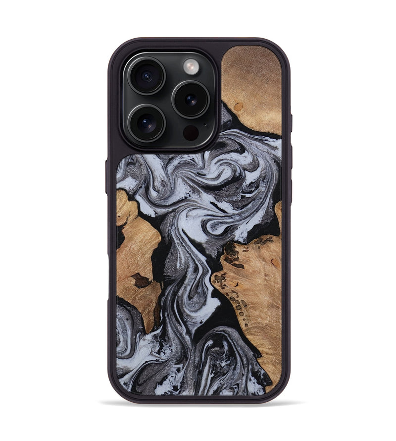 iPhone 16 Pro Wood Phone Case - Clem (Black & White, 814795)