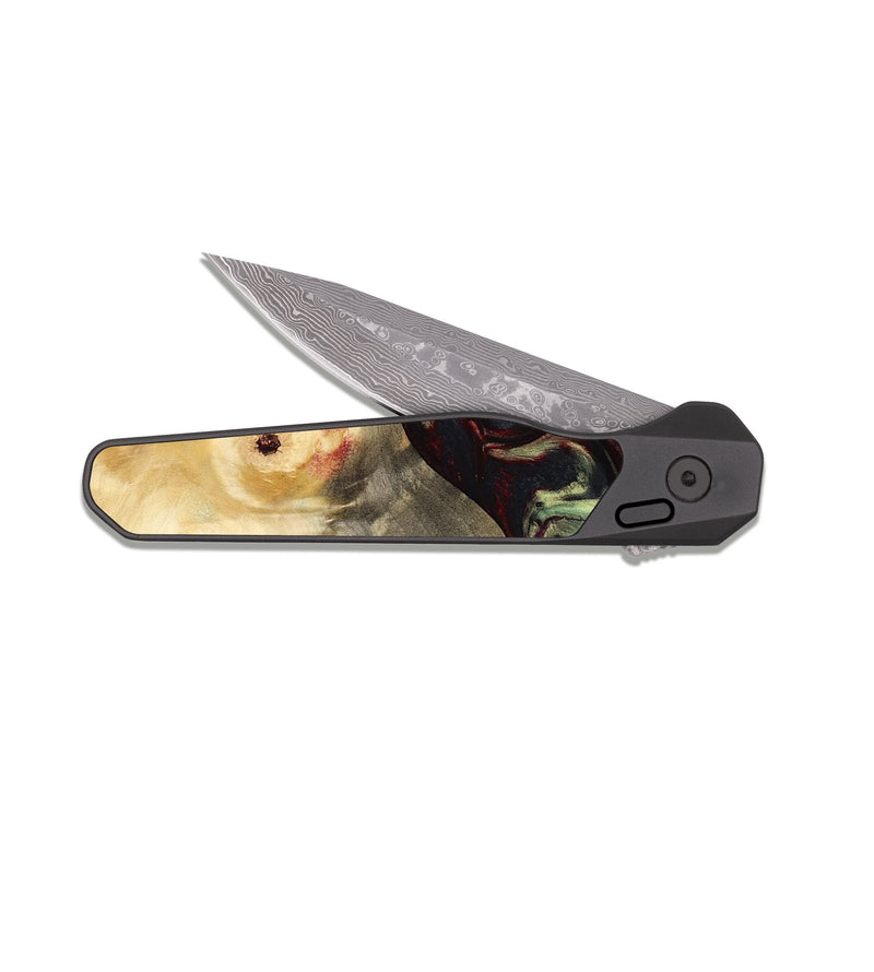 EDC Dark Damascus Wood Pocket Knife - Mariann (Red, 814806)