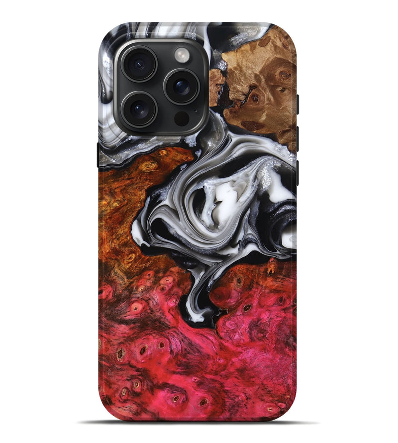 iPhone 16 Pro Max Wood Live Edge Phone Case - Nikki (Black & White, 814820)