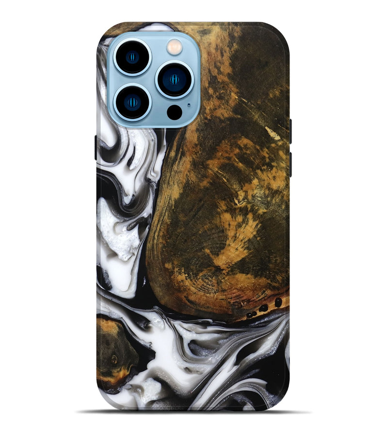 iPhone 14 Pro Max Wood Live Edge Phone Case - Brown (Black & White, 814824)