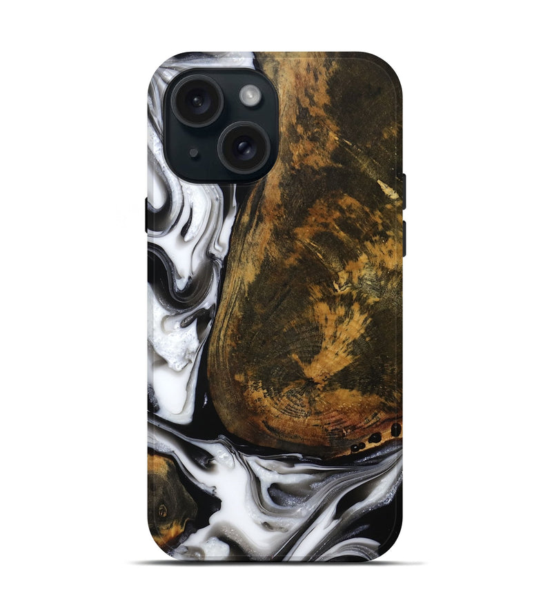 iPhone 15 Wood Live Edge Phone Case - Brown (Black & White, 814824)