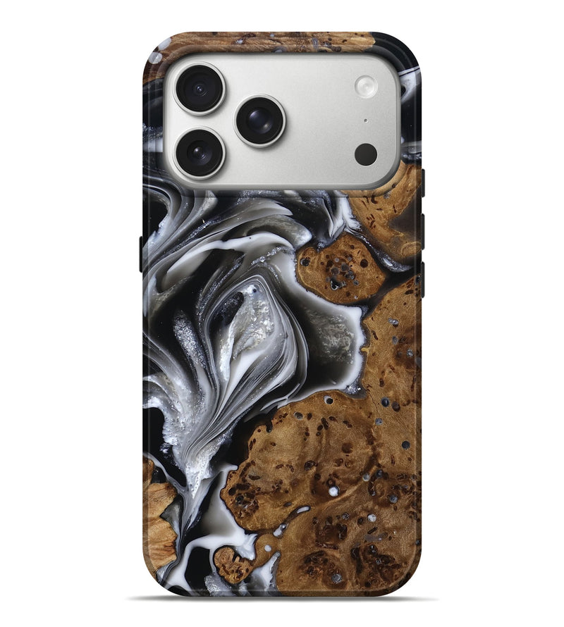 iPhone 17 Pro Max Wood Live Edge Phone Case - Aziel (Black & White, 814825)