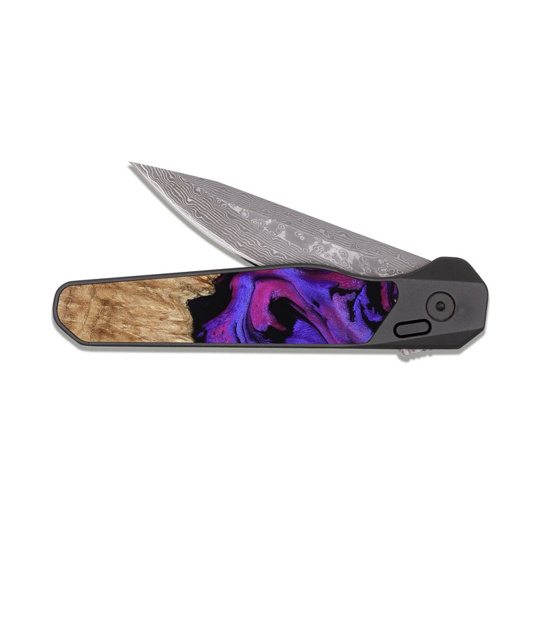 EDC Dark Damascus Wood Pocket Knife - Scarlet (Purple, 815215)