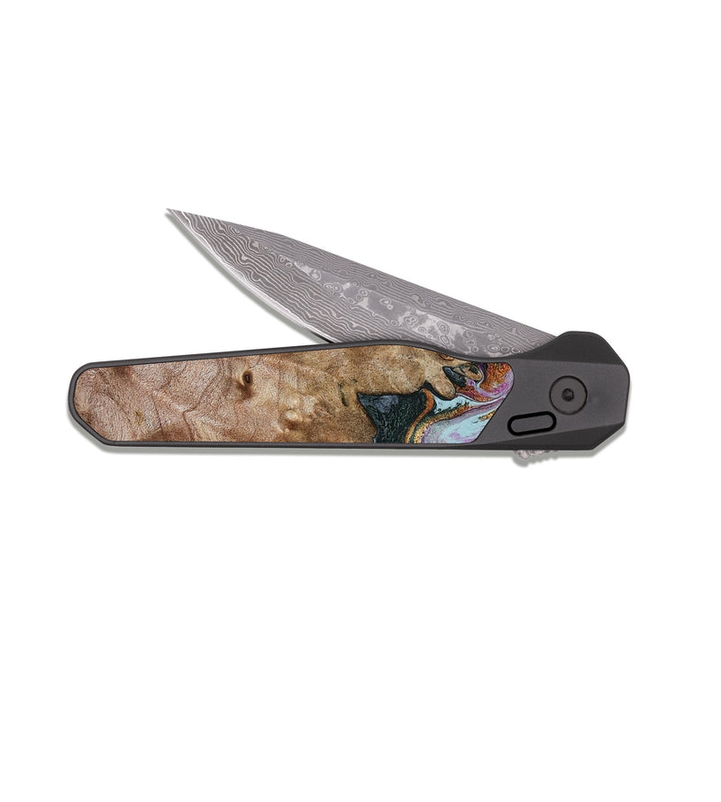 EDC Dark Damascus Wood Pocket Knife - Britney (Green, 815222)